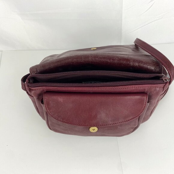 De Mura Leather Purse Shoulder Bag Multi-Pockets Burgundy Red Satchel Handbag - Picture 7 of 10